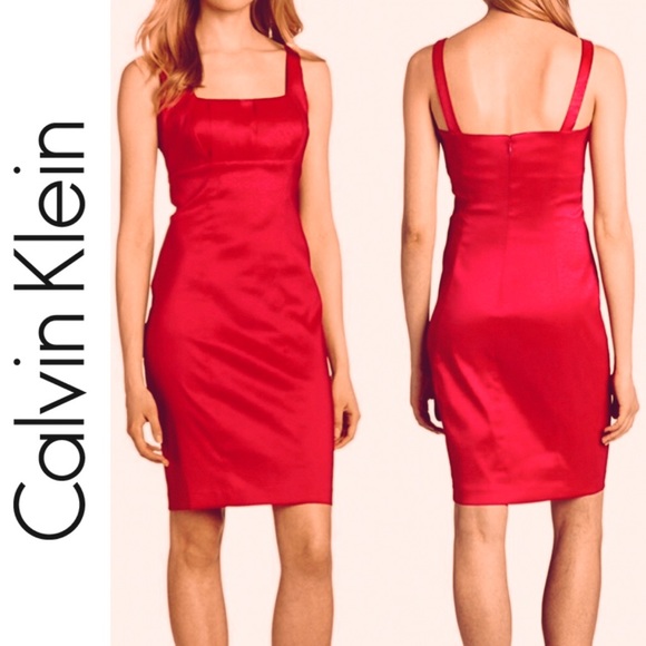 Calvin Klein Dresses & Skirts - Calvin Klein Red Satin Empire Waist Cocktail Dress